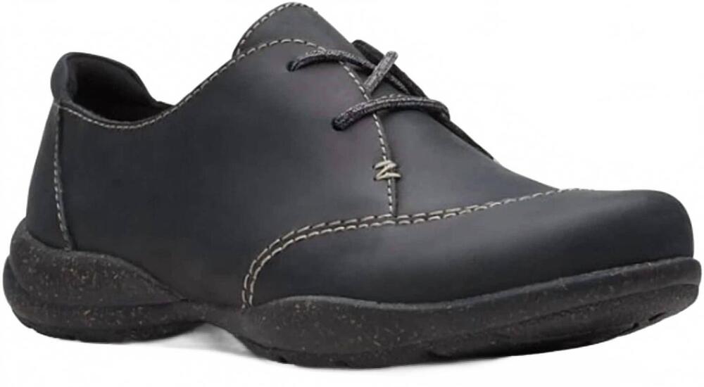 NEW CLARKS women's roseville rio lace up loafers in black leather